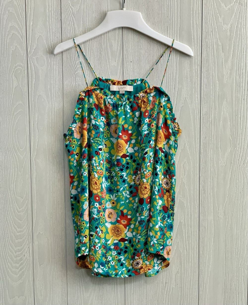 LOFT Green Floral Sleeveless Top Tank Small